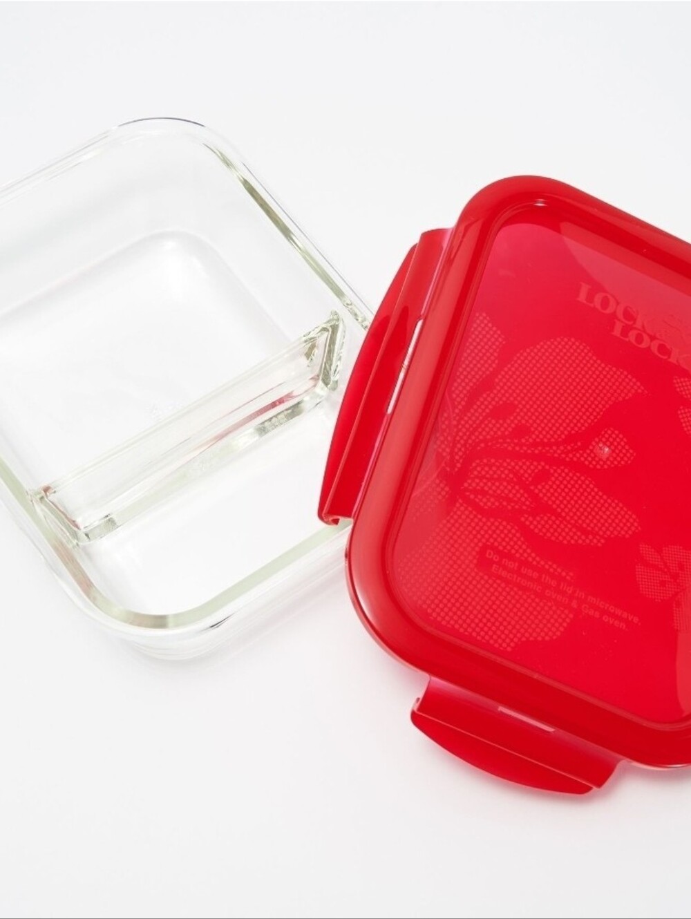 LocknLock Set of 2 Rectangle Glass Food Storage Dishes with Divider & Lids